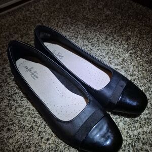 Clarks Women's Black Flats with Glossy Toe